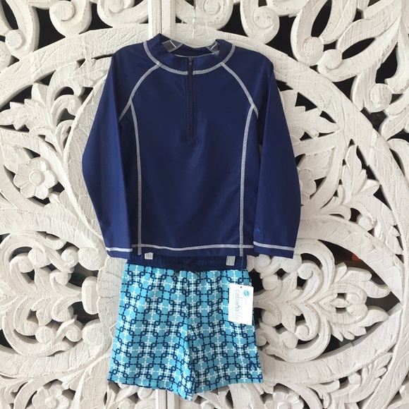 Cabana Life Kids Rash Guard Swim Trunk Set